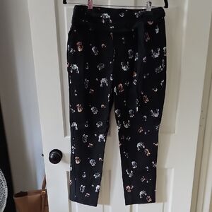 Floral Print Pull on Black Pants